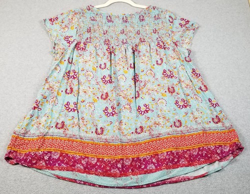 Faded Glory Top Women’s 2X Plus Floral Short Sleeves Spring Cottage Smock Flowy - Picture 4 of 11