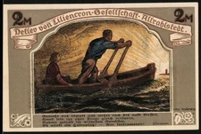 Notgeld Altrahlstedt, 1922, 2 Mark, Vorderseite zwei Männer im Boot, Rückseite  