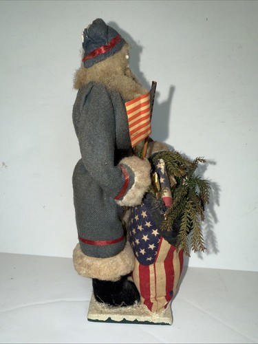 VTG Patriotic Santa w/flag And Bag Sculpture Primitive Folk Art Free Shipping - Picture 2 of 7