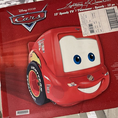 NIP Disney Cars Lightning McQueen 13" CRT Color TV With Remote Factory Sealed - Picture 5 of 12