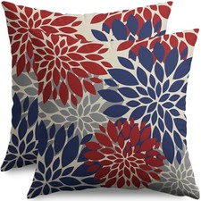 4th of July Pillow Covers 18X18 Inch Set of 18" x 18" Pack of 2 Blue Red Grey