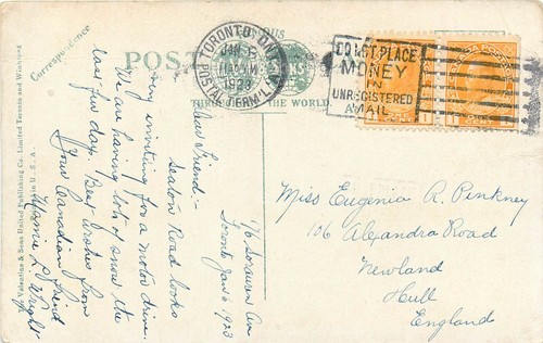 Estampillas antiguas postales de la bahía de Hudson Edmonton Alberta 1928 usadas Canadá postal DB R643 - Imagen 2 de 3