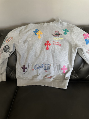 Chrome Hearts Men's L Gray Cotton Graphic Print Crewneck Pullover Sweatshirt