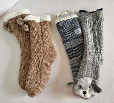 Jane and Bleecker X Muk Luks Cable Knit  Slipper Bootie Cabin Socks Sherpa Lined