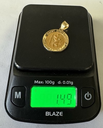 NEW 14KT Yellow Gold St. Christopher Protect Us Religious Medal Pendant 1.5g WOW - Picture 8 of 9
