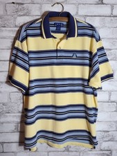 Izod Men Polo Collar Tshirt Blue And Yellow Stripes Short Sleeeve Size Large