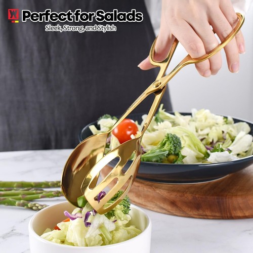 9.65" Titanium Coated Stainless Steel Salad Tongs, Ergonomic Scissor-Tong Des... - Picture 4 of 7