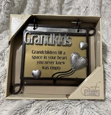 NEW Glass Flip Photo Album Gift for Grandparents Display Grandkids Hearts