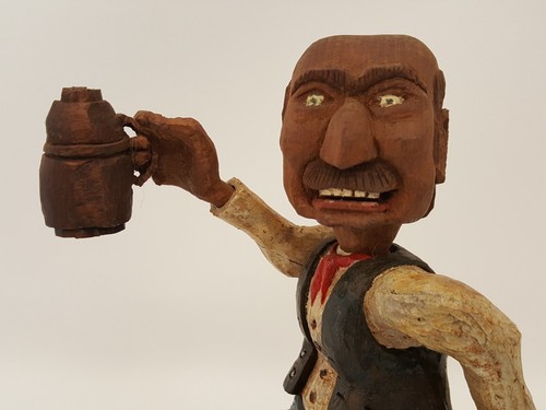 Arte popolare vintage legno intagliato a mano vecchio cowboy su mulo scultura whisky KK '85 - Foto 4 di 13