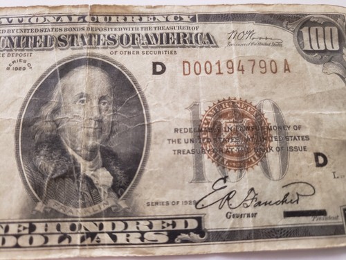 1929 FEDERAL RESERVE BANK CLEVELAND OHIO ONE HUNDRED DOLLAR BILL BROWN SEAL - Picture 5 of 9