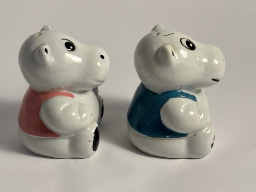 Juego de saleros y pimenteros vintage para niñas y niños hipopótamos hipopótamos par de cerámica - Imagen 5 de 8