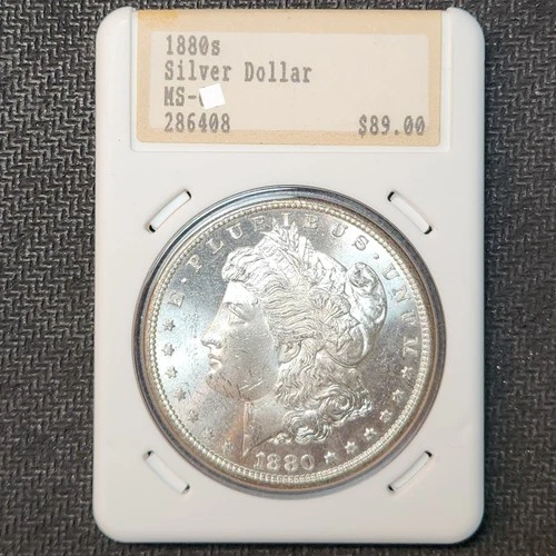 1880-S Morgan Silver Dollar - Vintage Hannes Tulving Holder, BU UNC Slab-8078C