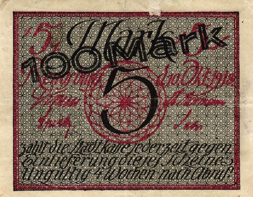Rendsburg 100 auf 5 Mark 1918 /Adr