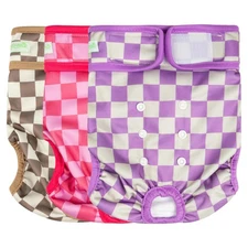wegreeco Washable Female Dog Diapers| 3 Pack Checkerboard Red Purple Coffee