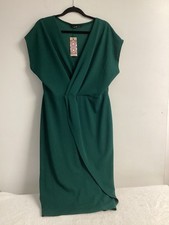 NWT Boo Hoo Short Sleeve Faux Wrap Front Dress 14 Emerald Green 