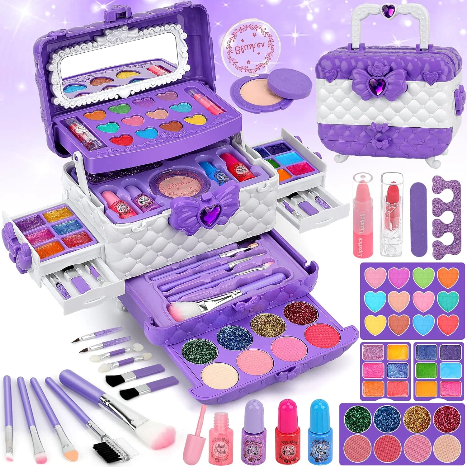 Kids Makeup Kit for Girl Gifts, 54PCS Toys Washable Little Girls Princess Make