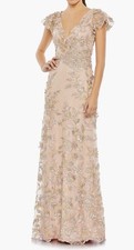 New Mac Duggal Embroidered Applique Wrap Over Flutter Sleeve Gown Size 14 698