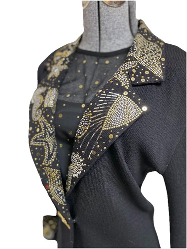 St. John By Marie Gray Blazer Size 10 Sea Horse Long Jacket Gold Sparkle 2 PC - Picture 4 of 24