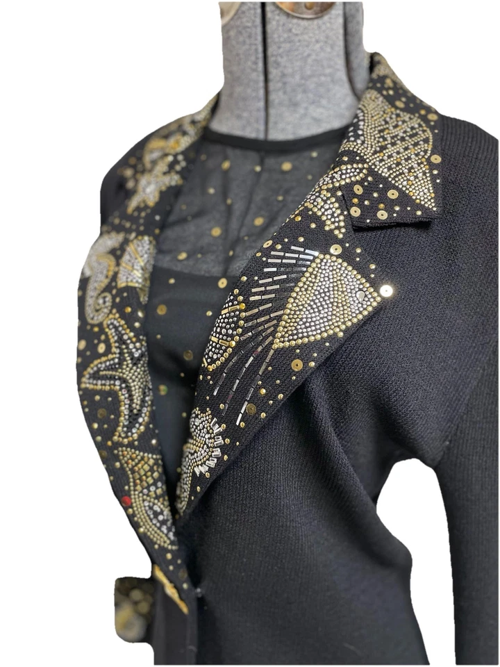 Blazer St. John By Marie cinza tamanho 10 cavalo marinho jaqueta longa brilho dourado 2 peças - Imagem 4 de 4