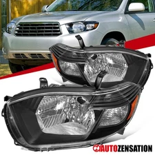Black Headlights Fit 2008-2010 Toyota Highlander Japan Built Headlamp Left+Right