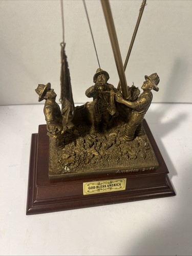 NYPD 9-11 music box God Bless America Raising the flag detailed bronze Color - Picture 2 of 4