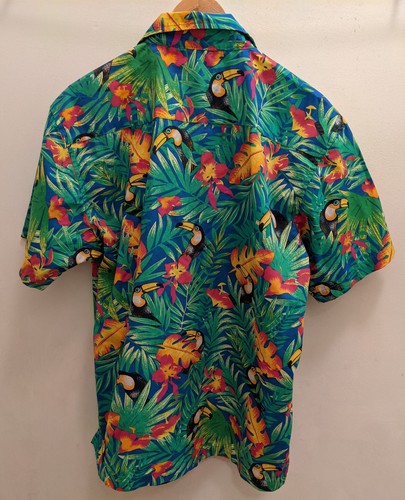 Malibu Blue Generation Toucan Hawaiian Tropical Shirt Men’s Size M Blue Green - Picture 4 of 4
