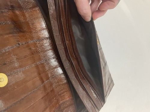 Vintage Genuine EEL Skin Clutch Purse Red Brown 5 Pocket Eel Leather Retro Real - Picture 18 of 19