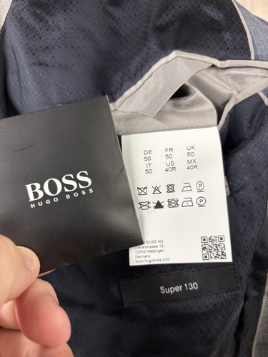 Hugo Boss Grau Windownpane Johnstons 1/Lenon Super 130 Wolle Herren Anzug 40" W34 L33 - Bild 18 von 24