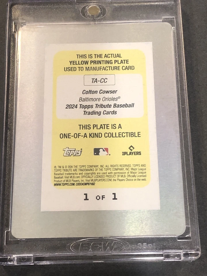 2024 Topps Tribute Colton Cowser 1/1 YELLOW Printing Plate Auto #TA-CC - Image 4 of 4