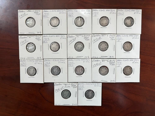 Lot of (17) Barber / Liberty Head Dimes - 90% silver - various dates
