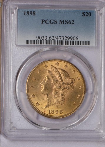 1898 Gold Liberty Head 20 $ PCGS MS62. Selteneres Datum Doppeladler