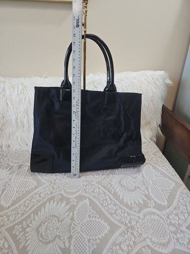 Tory Burch Black Nylon Patent Leather Large Ella Tote Bag Y2K  - Picture 3 of 12