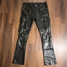 Nwot Pheelings Pu Pleather Pockets Straps Black Moto Metal Pants Unisex 36 Waist