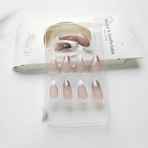 Weiße French Tip Fake Nägel mit Rose Gold Glitzer Designs Kurz Mandel Farbe19 - Bild 4 von 7