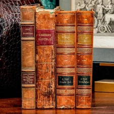 Wonderful Time Worn Collection of Antique Leather Spine Books Home Library Decor