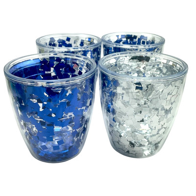 Tervis Tumbler Confetti Flake Glitter Lot O 4 12Oz Rocks Glasses Blue Silver NEW