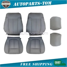 Both Side Bottom&Top Leather Seat Cover Gray & Headrest For 2009-2014 Ford F150