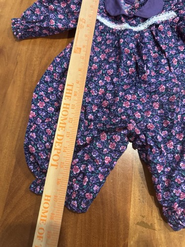 VTG Girls Bubble Purple Floral Romper Collar Pant Christmas Holiday 3 6 Months - Picture 4 of 5