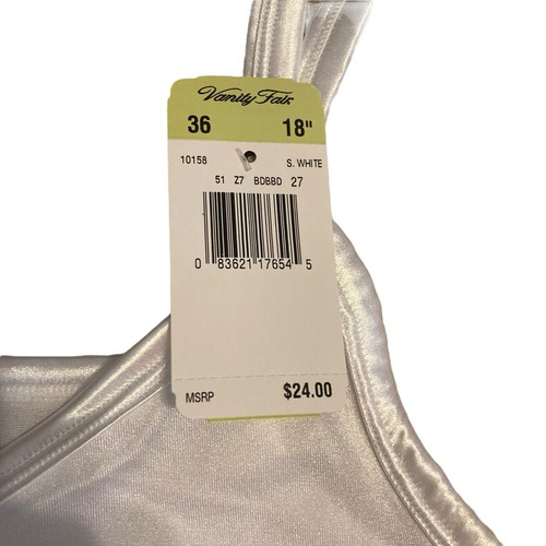 New Vanity Fair White Slip Size 36 #10158 Spinslip Lingerie Nylon Spandex V Neck - Picture 2 of 5