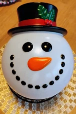 Blow Mold Snowman Head Lights Up Hanging Ornament 10" Colors Red Yellow Blue