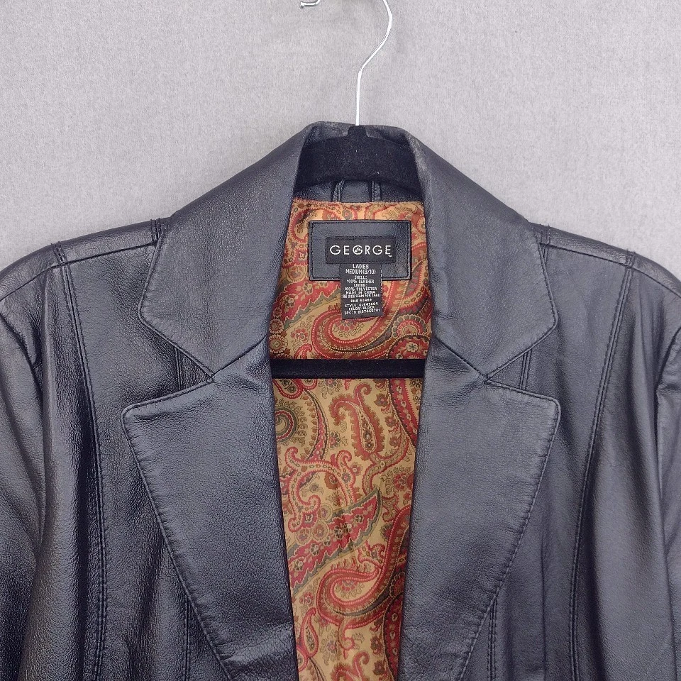 Blazer de couro genuíno George marrom jaqueta corte reto comprimento quadril médio - Imagem 2 de 4