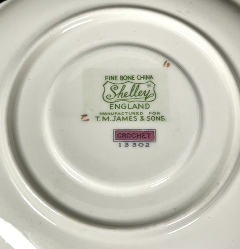 Vintage Shelley Teetasse & Untertasse Set gehäkelt England Floral Fine Bone China - Bild 10 von 11