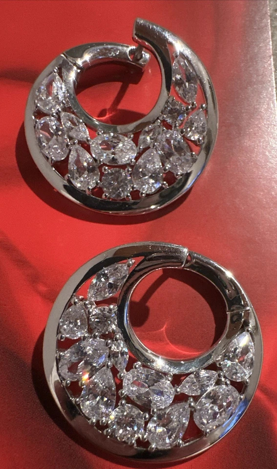 Ohrringe,Creolen Silber 925 rhodiniert, 23x25 mm, Zirkonia