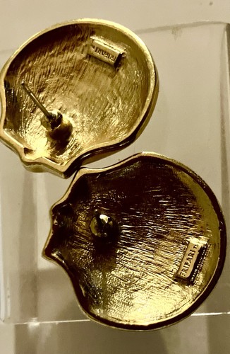 Wunderschöne, signierte, Trifari emaillierte, Muschel, Ohrringe/strukturiert, goldfarben - Bild 7 von 15