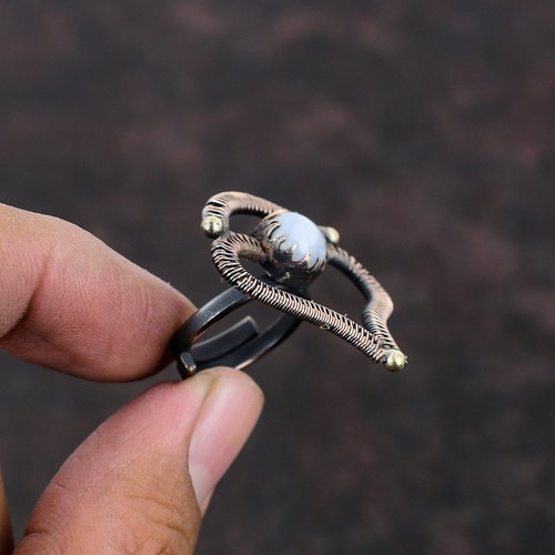 Natural Blue Lace Agate Statement Wire Wrapped Solitaire New Ring Jewelry Copper - Picture 4 of 6