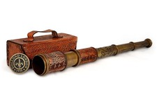 RII Antique Decor Spyglass, Pirate Telescope with Leather Case, Handheld Tele...