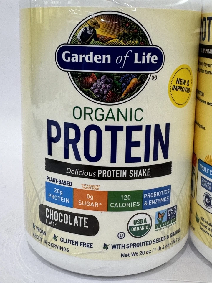 Set of 2 Garden of Life Organic Protein Shake Powder Chocolate Flavor 20 oz NEW - Image 2 of 4