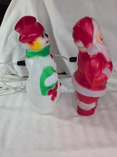 Vtg 1968 Plastic Empire Santa Claus & Snowman Christmas Blow Mold Lights 13" - Picture 4 of 10