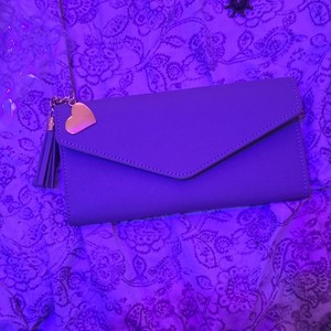 Grey Women’s Envelope Flap Wallet Clutch Tassel Heart Charm Zip-Around