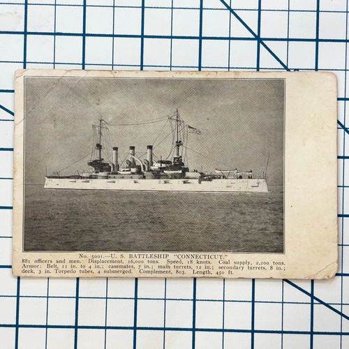 RPPC Vintage 1909 U.S. Battleship Connecticut Postcard by Edward H Mitchell - Picture 1 of 3